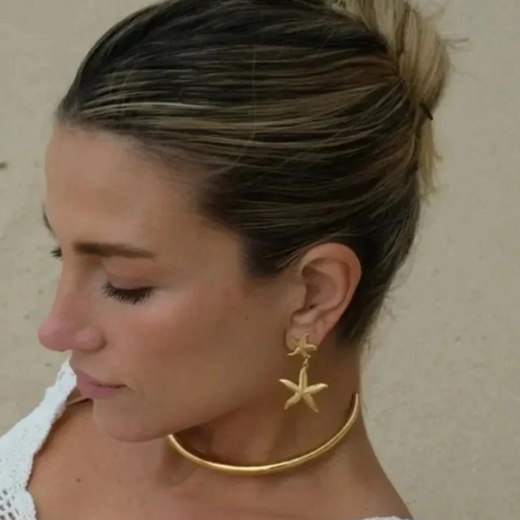 Anthropologie Starfish 18K Gold Stainless Steel Waterproof  Earrings - Picture 5 of 15